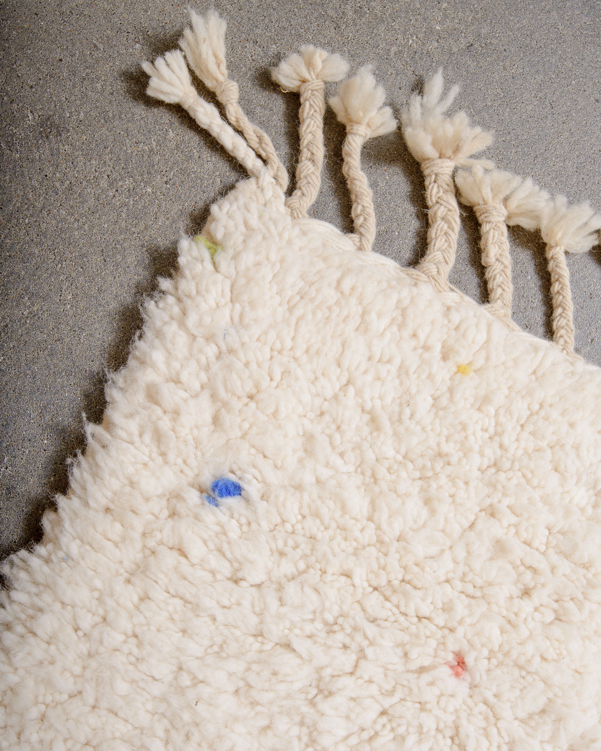 Modern, designer, handcrafted Berber rug from Morocco. Beniourain carpet with beautiful colours and patterns and fluffy wool texture.